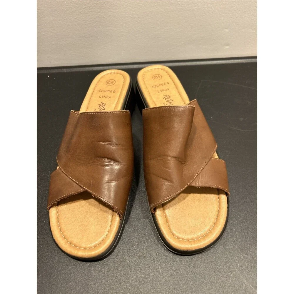 Romano Brazil Genuine Leather Size 8.5 Brown Lynda Sandals Slides Slip On